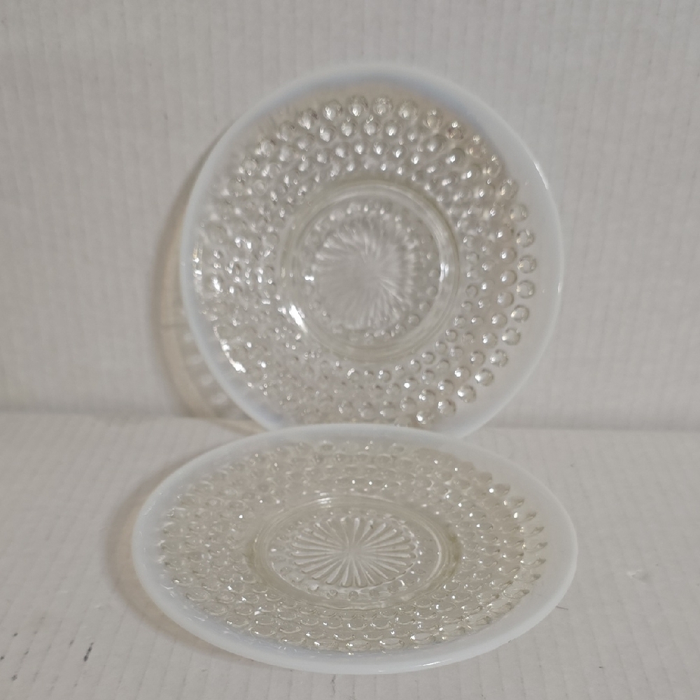 Elegant Moonstone Opalescent Hobnail Small Glass Plates